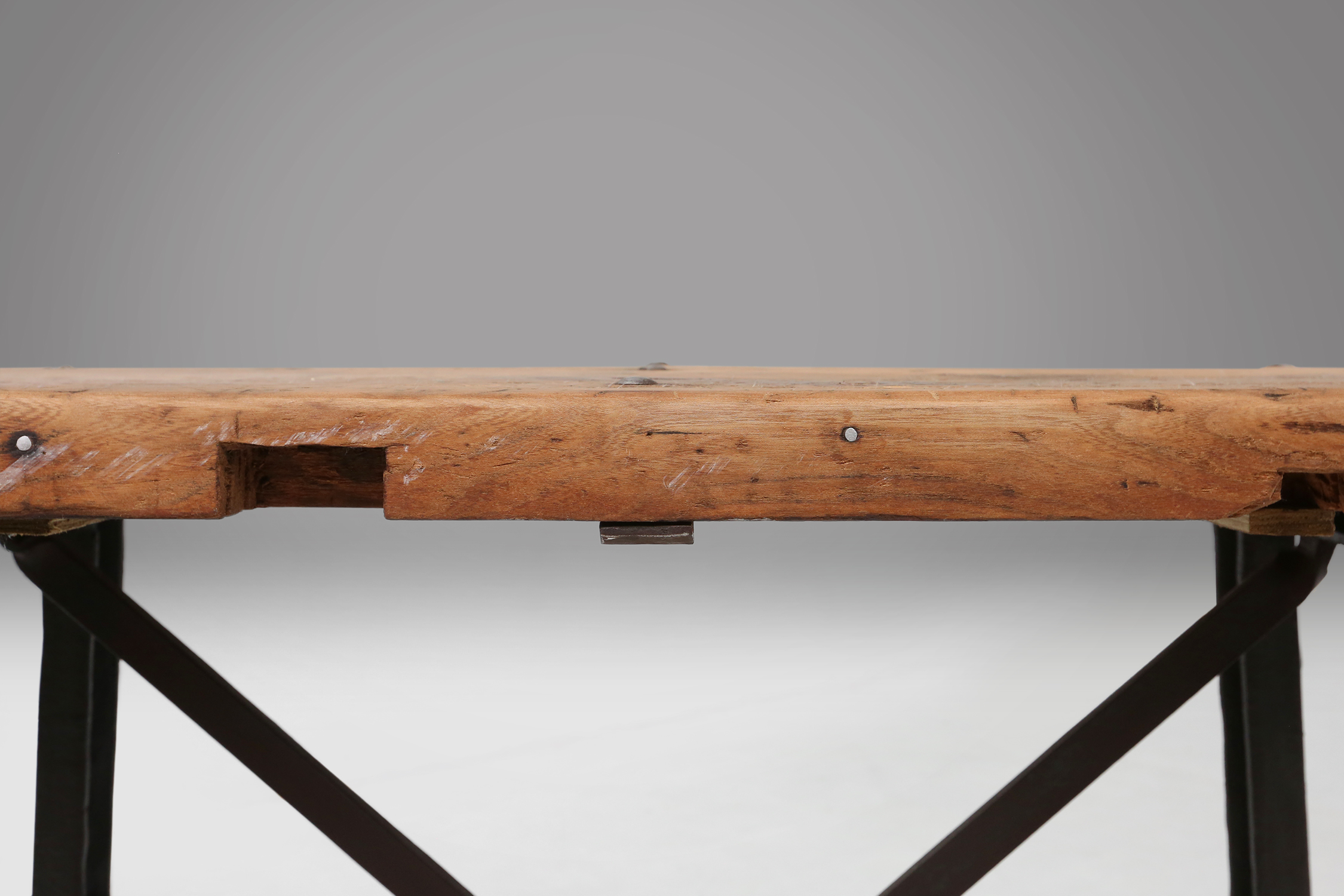 Industrial bar/bistro table with cast iron legs and wooden top, Belgium ca. 1920thumbnail